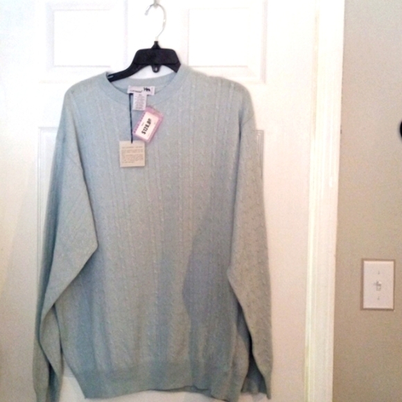 NWT Levrier Cashmere silk sweater XXL blue cable knit sweater Vintage - Picture 1 of 4
